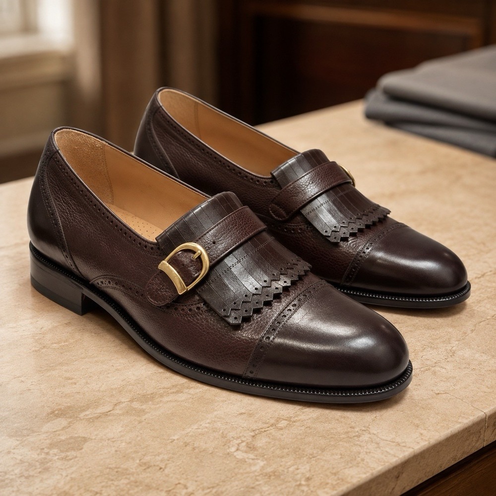 Vtg Antonio Botticelli Men's  9.5 M Brown Leather Kiltie Monk Strap Shoes Spain